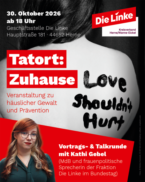 Veranstaltung am 30.10.2026, "Tatort: Zuhause" mit MdB Kathi Gebel